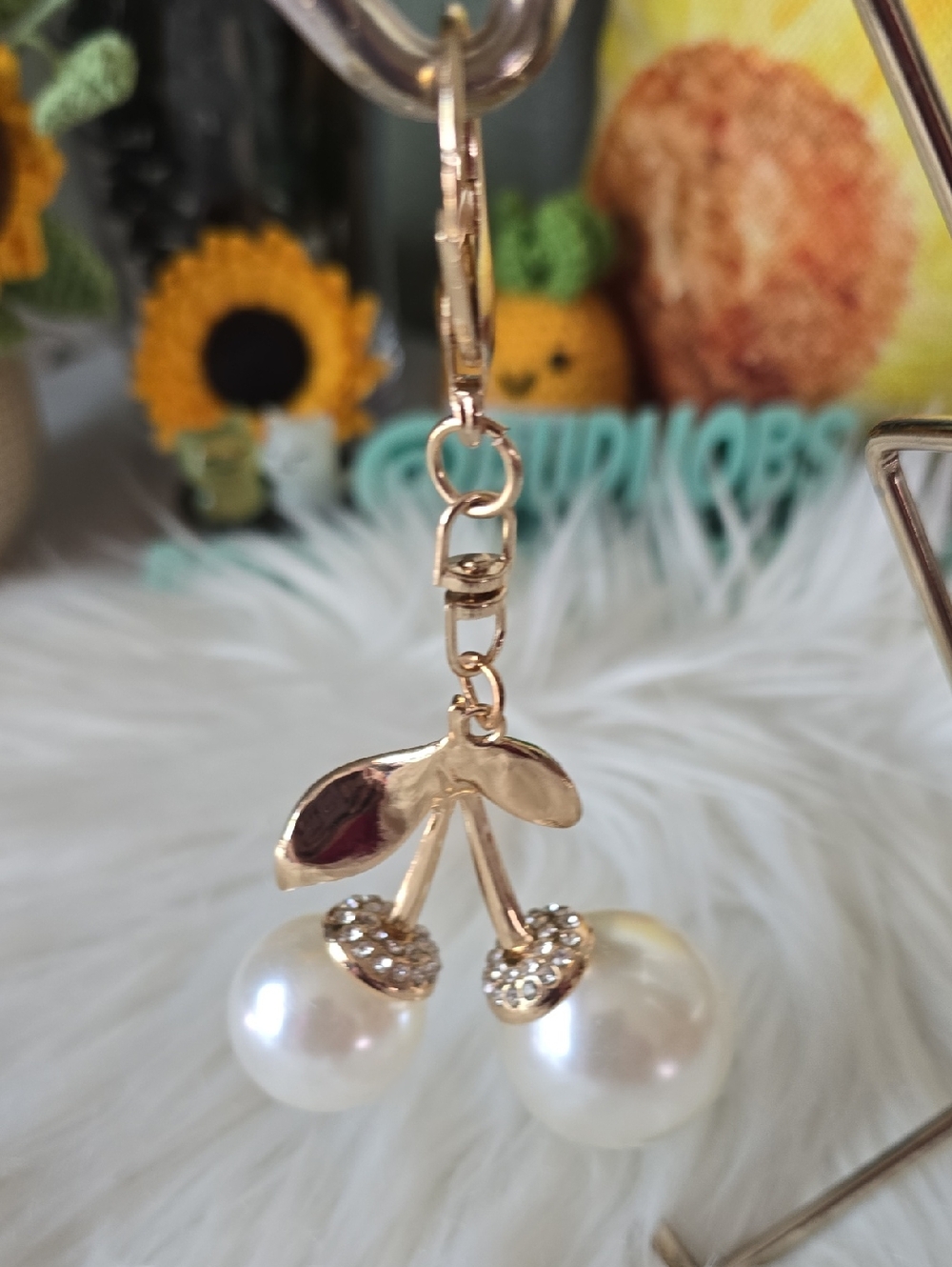 Pearl And Rhinestone Cherry Bag Charm